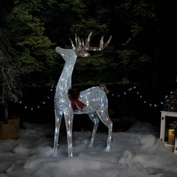 Alpine 50 Inch White Mesh Reindeer Lawn Decoration with Cool White LED Lights