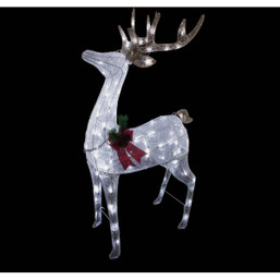 Alpine 50 Inch White Mesh Reindeer Lawn Decoration with Cool White LED Lights