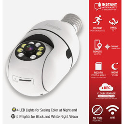 Energizer 1080P WiFi E26 Light Bulb Socket Security Camera with Motion Detection and Two-Way Audio