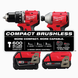 Milwaukee M18 Compact Brushless Cordless Drill and Impact Driver Combo Kit with Batteries and Charger