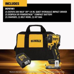 DEWALT 20V MAX XR 1/4 In. Quite Hydraulic Brushless Cordless Impact Driver Kit with XR POWERSTACK Battery & Charger