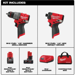 Milwaukee M12 FUEL 2-Tool Brushless Cordless Subcompact Hammer Drill & Impact Driver Combo Kit with (2) Batteries & Charger