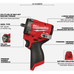 Milwaukee M12 FUEL Brushless 3/8 In. Stubby Cordless Impact Wrench (Tool Only)