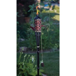 Outdoor Expressions 60 In. Brown Bamboo Patio Torch with Rattan Weave