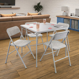 COSCO Gray Folding Vinyl Table and Fabric Chair Set (5-Piece)