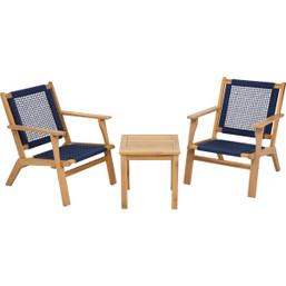 Unbranded 3-Piece Navy Acacia Wood Chat Set for Patio and Outdoor Spaces