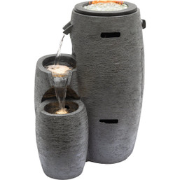 Alpine 27 Inch Gray 3-Tier LED Fire and Water Fountain with Adjustable Flame