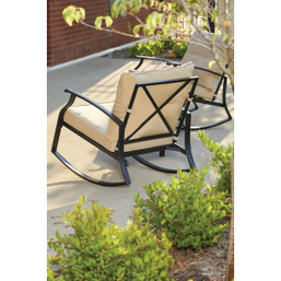 Leisure Classics Rhodes 3-Piece Rocking Chair Set with Steel Frame Chairs and Tempered Glass Table