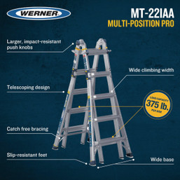 Werner 22 ft. Aluminum Multi-Position Telescoping Ladder with 375 lb. Capacity