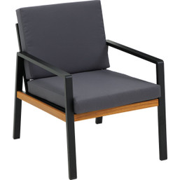 Unbranded 4-Piece Modern Outdoor Chat Set with Black Metal Frame and Wooden Table
