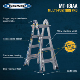 Werner 18 ft. Aluminum Multi-Position Telescoping Ladder with 375 lb. Load Capacity - Versatile Type IAA Ladder