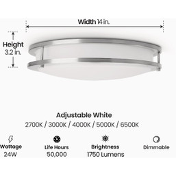 Feit 14 Inch Brushed Nickel LED CCT Dimmable Dual Band Flush Mount Ceiling Light Fixture
