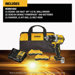 Dewalt 20V MAX* XR 1/2 Inch Brushless Cordless Drill/Driver Kit with 2 Batteries and Charger