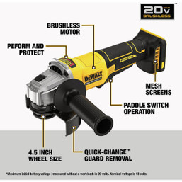 Dewalt 20V MAX* Brushless Cordless 4.5-inch Paddle Switch Angle Grinder (Tool Only)