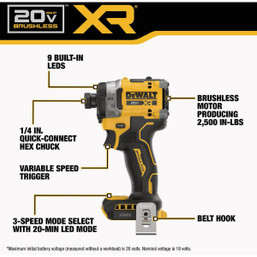 DEWALT 20V MAX XR 1/4 in. 3-Speed High Torque Brushless Cordless Impact Driver Kit with XR Powerpack Battery & Charger