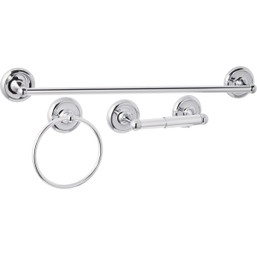 Home Impressions Aria Chrome 3-Piece Bath Hardware Set – Towel Ring, Toilet Paper Holder, 24-Inch Towel Bar