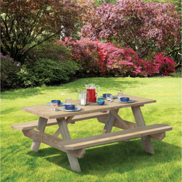 Outdoor Essentials 6 ft Pressure-Treated Wood Picnic Table with Benches