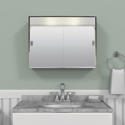 Zenith Stainless Steel 23.5-Inch Wall-Mounted Lighted Medicine Cabinet with Dual Sliding Mirrors
