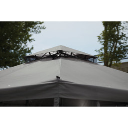 Outdoor Expressions 13 ft. x 13 ft. Gray and Matte Black Steel Gazebo with Mosquito Netting and Corner Shelves