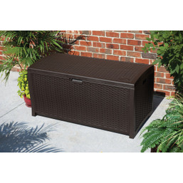 Suncast 99 Gallon Resin Wicker Java Deck Box for Outdoor Storage