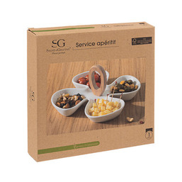 DISH SERVIN CERAMIC W/ WOODEN 124110