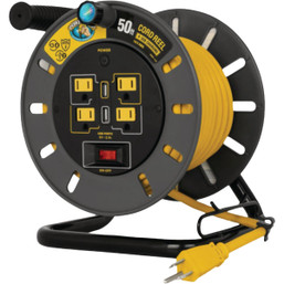 Camco Power Grip 50 ft Extension Cord Reel with USB Charging Ports