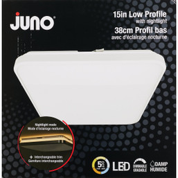 Juno 15 Inch CCT LED Low Profile Square Flush Mount Light with Interchangeable Trim and Nightlight