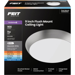 Feit Electric 9-Inch Brushed Nickel LED CCT Dimmable Flush Mount Ceiling Light Fixture