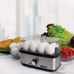 Nesco Deluxe Egg Cooker - Model 621396, 8 Egg Capacity with Poaching Tray and Stainless Steel Finish