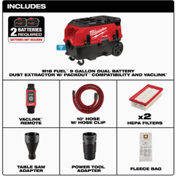 Milwaukee M18 FUEL 9-Gallon Cordless Dust Extractor with Packout Compatibility and VACLINK