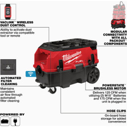 Milwaukee M18 FUEL 9-Gallon Cordless Dust Extractor with Packout Compatibility and VACLINK