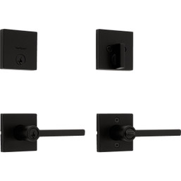 Kwikset Halifax Matte Black Deadbolt and Door Lever Combo with SmartKey Security