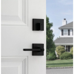 Kwikset Halifax Matte Black Deadbolt and Door Lever Combo with SmartKey Security