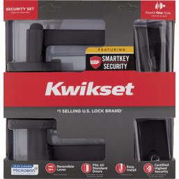 Kwikset Halifax Matte Black Deadbolt and Door Lever Combo with SmartKey Security