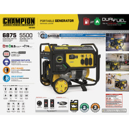 Champion 5500W/6875W Dual Fuel Portable Generator with CO Shield - Model 547428