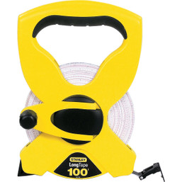 Stanley 100 ft Fiberglass Open Reel Tape Measure with Rotating Spool and Extended Rewind Handle