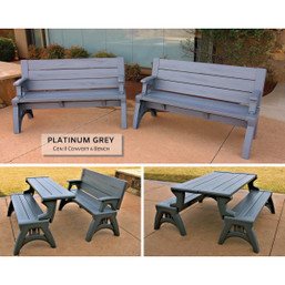 Convert A Bench 58 Inch Gen 2 XL Platinum Gray Foldable Bench – Versatile Indoor/Outdoor Seating and Dining Solution