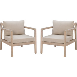 Linon Svana Natural Finish Wood Side Chair Set with Beige Cushions – 2 Pack