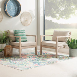 Linon Svana Natural Finish Wood Side Chair Set with Beige Cushions – 2 Pack