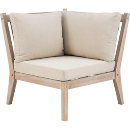 Linon Svana Natural Finish Wood Corner Chair with Beige Cushions