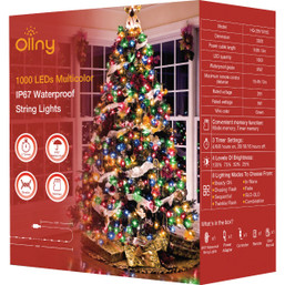 Ollny 1000-LED Multicolor Christmas String Lights with Green Wire