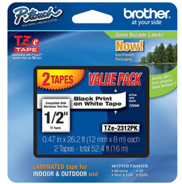 BROTHER TAPE P-TOUCH 1/2" BLK/WH 310348