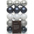 Decoris 2.4 Inch Shatterproof Blue, Silver & White Bauble Christmas Ornaments (30-Pack)