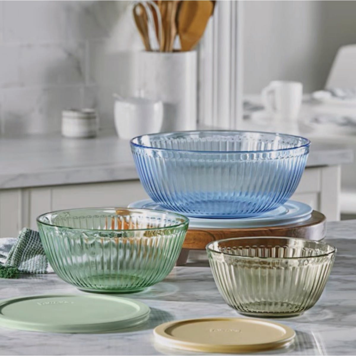 Pyrex Colors Sculpted Tinted 6-Piece Glass Mixing Bowl Set with