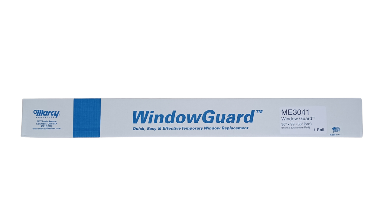 Single Roll Window Guard Crash Wrap Durable see-thru Self-adhering 36" x 99' - perfed every 36"