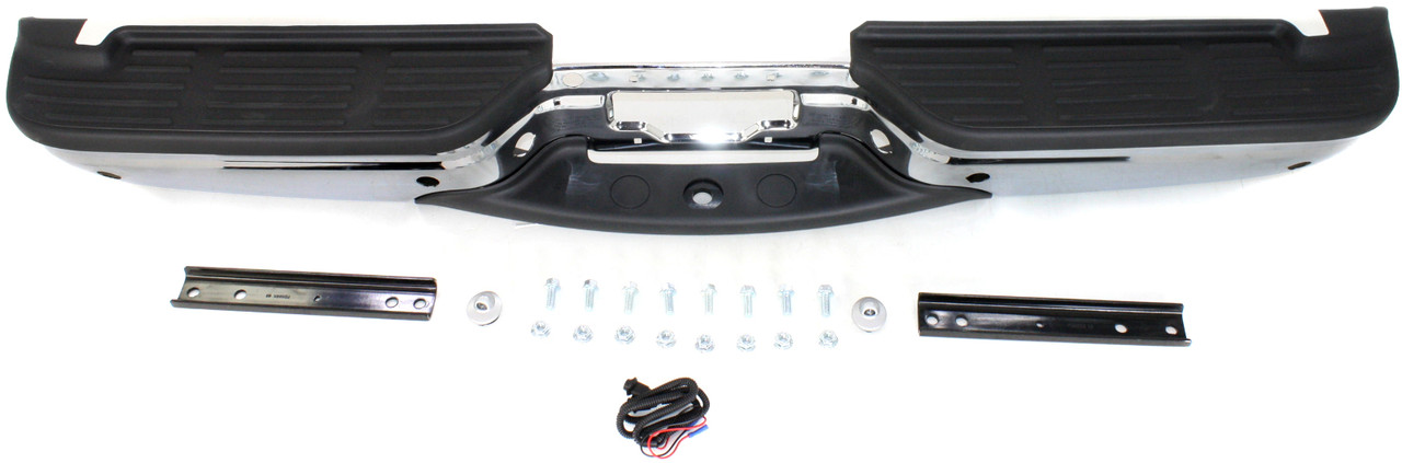 F-SERIES SUPER DUTY 01-07 STEP BUMPER, FACE BAR AND PAD, w/ Pad Provision, w/ Mounting Bracket, Chrome, Fleetside, Regular Cab/SuperCab, w/ Rear Object Sensor Holes, w/ Brackets