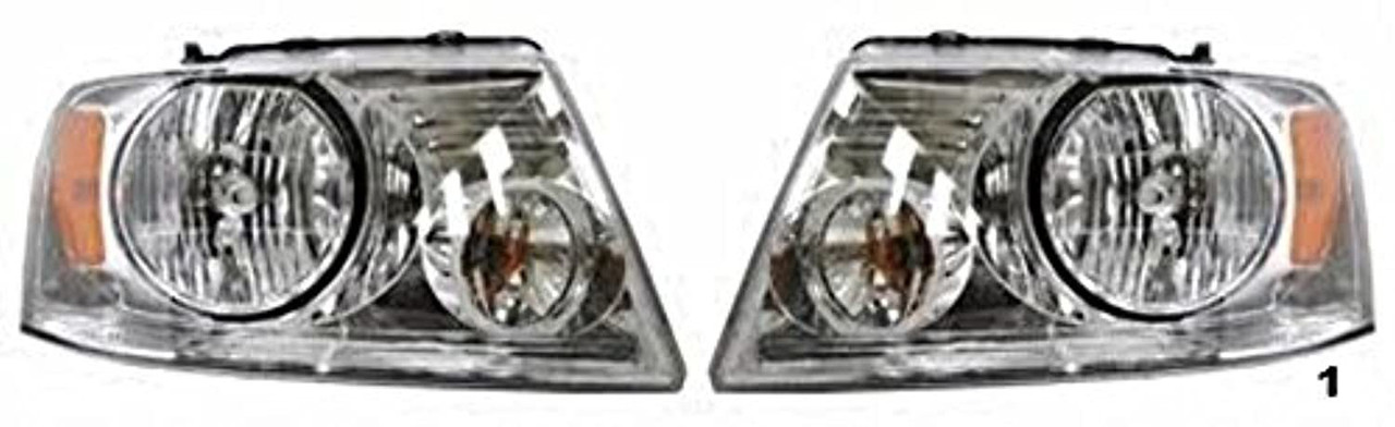 Fits 04-08 F150; 06 Mark LT L & R Headlamp Assys w/Chrome Bezel (Pair)