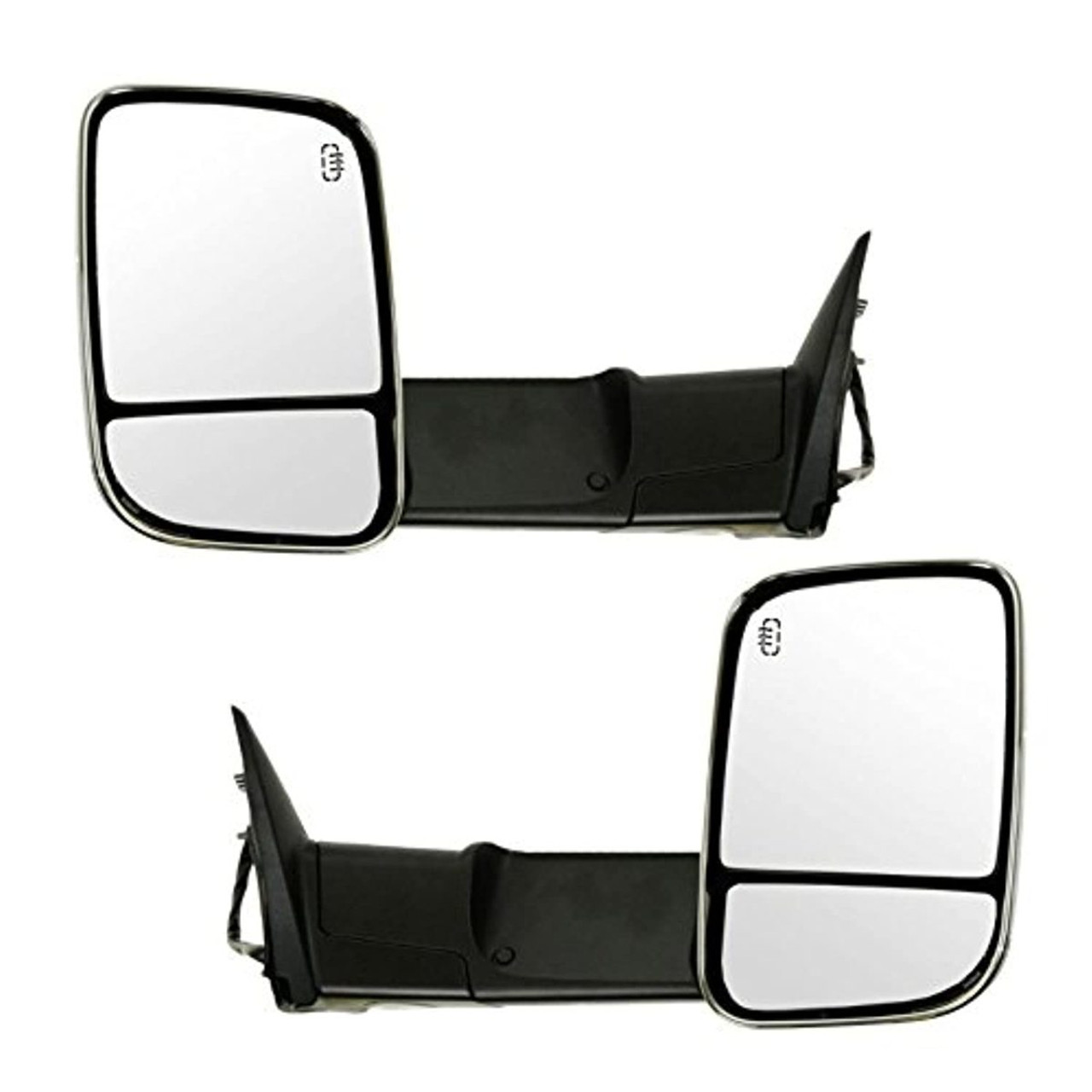 09-12 Dodge Ram Pickup 1500 2500 3500 4500 Left & Right Set Power Tow Mirror Chrome Flip-Up w/Heat, Signal, Memory, Puddle Light Manual Fold