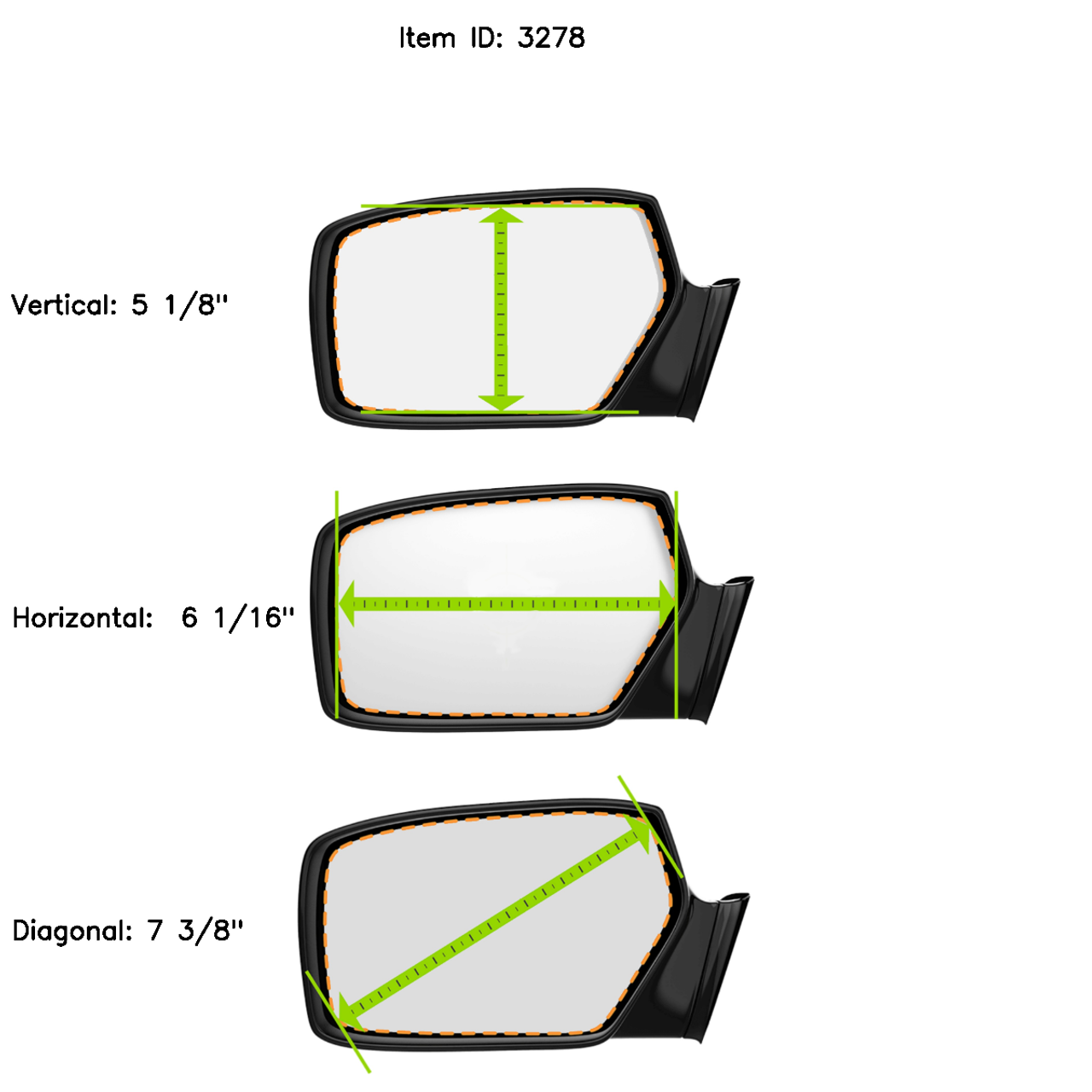 93-05 Ranger, 94-05 Mazda B2300, B2500, B3000, B4000 Right Passenger Manual Mirror Glass Lens w/Adhesive USA Models w/non folding type