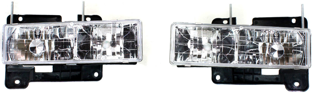 C/K FULL SIZE P/U 88-02 CRYSTAL CLEAR HEAD LAMP RH AND LH, Composite, Lens and Housing, Halogen, Chrome Interior